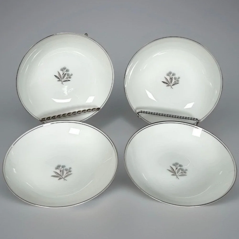 Noritake Bessie 5788 Soup Salad Bowls White Blue Floral Platinum Japan Set/4 #3
